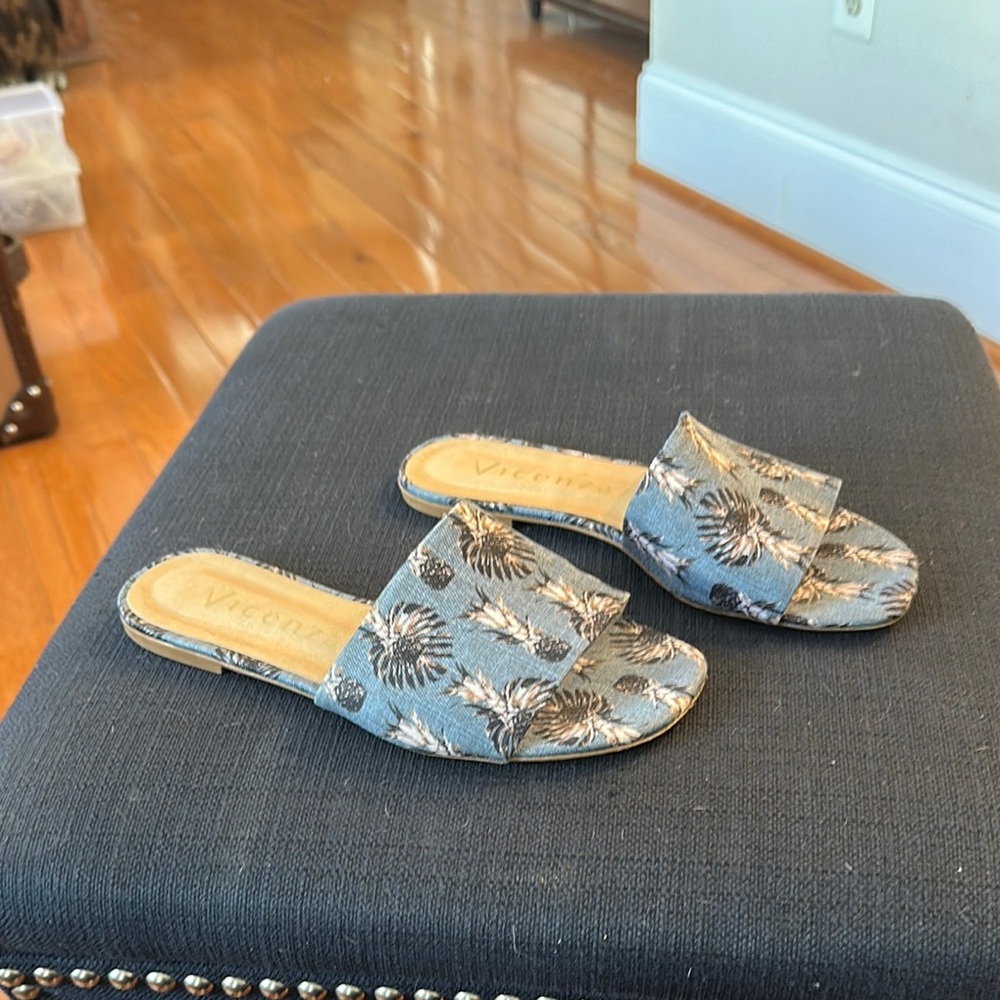 Women's Denim Colored Slide Sandals